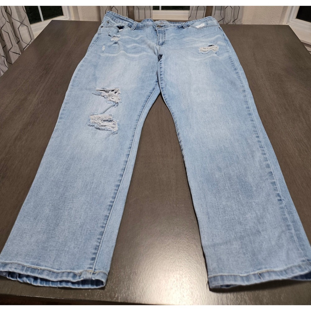 Molly & Isadora Aberration Distressed Straight Leg Jeans Light Wash Plus Size 22